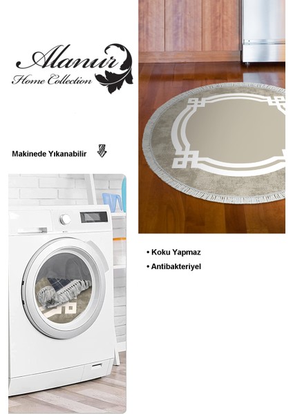 Dijital Mutfak Halısı Star Pamuk Kaymaz Taban Saçaklı Yuvarlak Modern Landon Camel