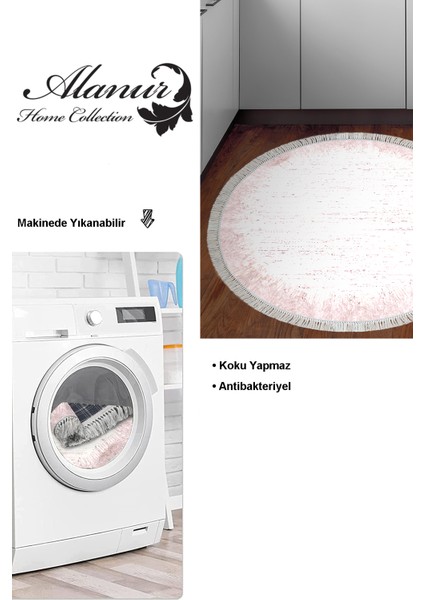 Dijital Mutfak Halısı Star Pamuk Kaymaz Taban Saçaklı Yuvarlak Modern Evelina Pudra modelleri