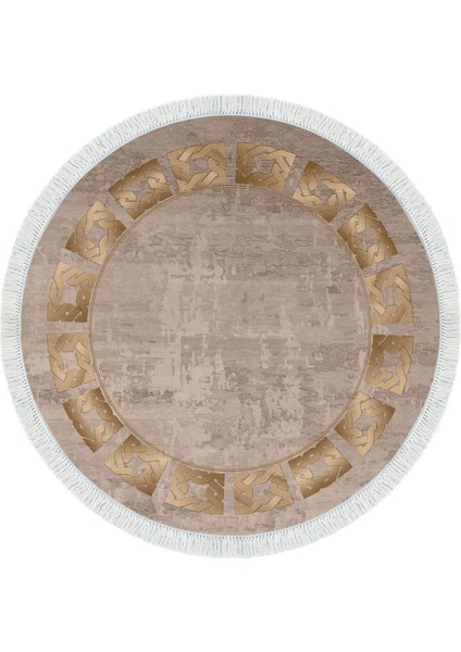 Dijital Mutfak Halısı Trend Keçe Kaymaz Taban Saçaklı Yuvarlak Modern Twyla Camel fiyatları