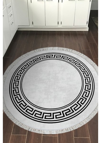 Dijital Mutfak Halısı Trend Keçe Kaymaz Taban Saçaklı Yuvarlak Modern Cassietta Antrasit