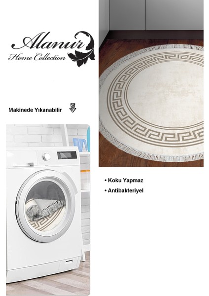 Dijital Mutfak Halısı Trend Keçe Kaymaz Taban Saçaklı Yuvarlak Modern Cassietta Krem modelleri