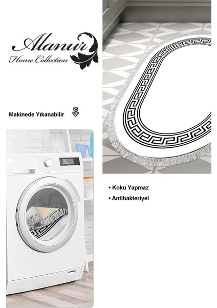 Dijital Mutfak Halısı Yıldız Deri Kaymaz Taban Saçaklı Oval Modern Cassietta Antrasit