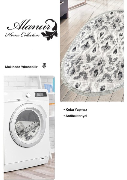 Dijital Mutfak Halısı Trend Keçe Kaymaz Taban Saçaklı Oval Iskandinav Annika Gri modelleri