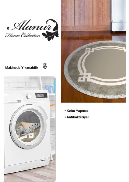 Dijital Mutfak Halısı Yıldız Deri Kaymaz Taban Saçaklı Yuvarlak Modern Landon Camel