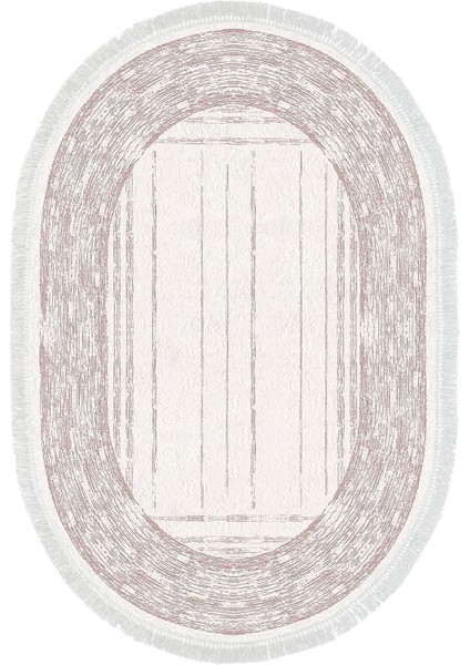 Dijital Mutfak Halısı Trend Keçe Kaymaz Taban Saçaklı Oval Modern Rana Pembe