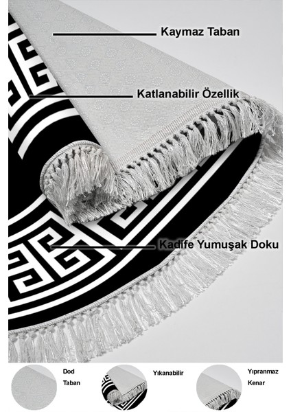 Dijital Mutfak Halısı Trend Keçe Kaymaz Taban Saçaklı Oval Modern Penelope Siyah