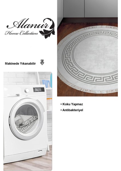 Dijital Mutfak Halısı Trend Keçe Kaymaz Taban Saçaklı Yuvarlak Modern Cassietta Gri modelleri