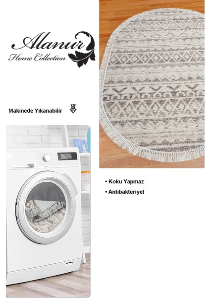 Dijital Mutfak Halısı Trend Keçe Kaymaz Taban Saçaklı Oval Iskandinav Mali Açık Kahve modelleri