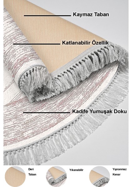Dijital Mutfak Halısı Yıldız Deri Kaymaz Taban Saçaklı Oval Modern Rana Pembe