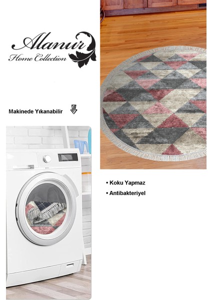 Dijital Mutfak Halısı Star Pamuk Kaymaz Taban Saçaklı Yuvarlak Iskandinav Kitty Pudra