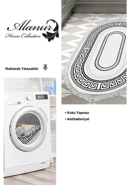 Dijital Mutfak Halısı Yıldız Deri Kaymaz Taban Saçaklı Oval Modern Carmel Gri modelleri