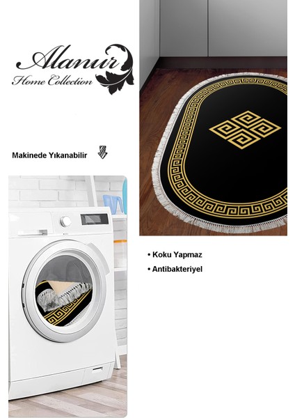 Dijital Mutfak Halısı Yıldız Deri Kaymaz Taban Saçaklı Oval Modern Kathryn Gold modelleri