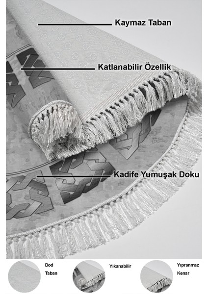 Dijital Mutfak Halısı Trend Keçe Kaymaz Taban Saçaklı Yuvarlak Modern Twyla Gri