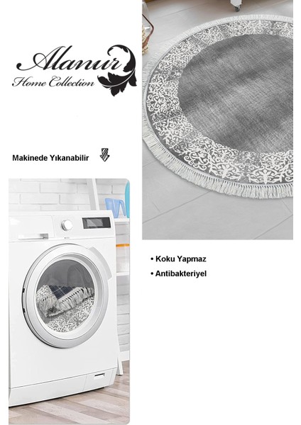 Dijital Mutfak Halısı Star Pamuk Kaymaz Taban Saçaklı Yuvarlak Modern Sequoia Gri modelleri