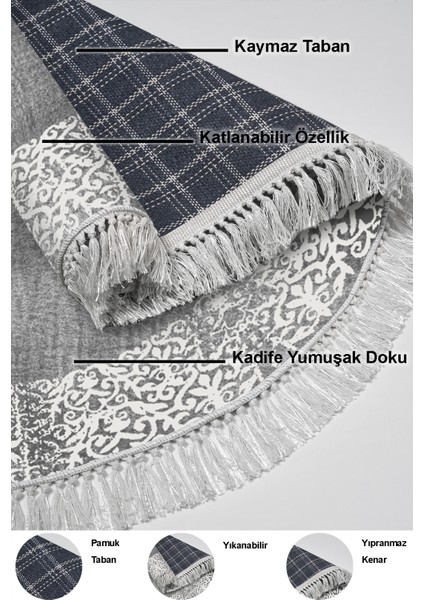 Dijital Mutfak Halısı Star Pamuk Kaymaz Taban Saçaklı Yuvarlak Modern Sequoia Gri indirimleri