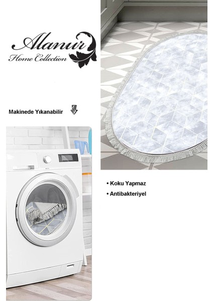 Dijital Mutfak Halısı Trend Keçe Kaymaz Taban Saçaklı Oval Modern Hope Mavi modelleri