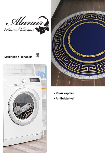 Dijital Mutfak Halısı Star Pamuk Kaymaz Taban Saçaklı Yuvarlak Modern Carmel Gold