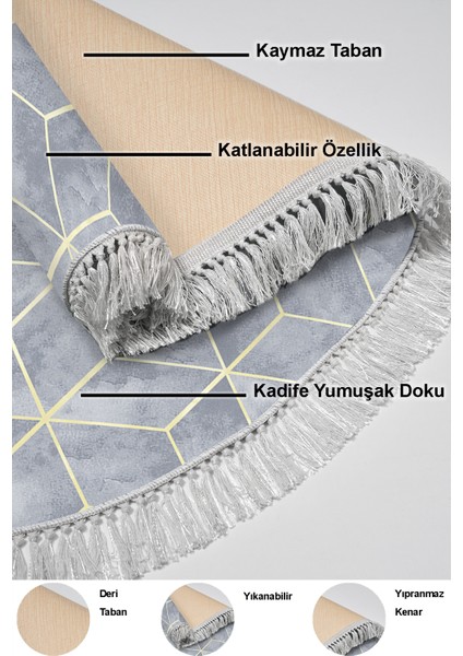 Dijital Mutfak Halısı Yıldız Deri Kaymaz Taban Saçaklı Oval Modern Hope Mavi