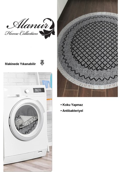 Dijital Mutfak Halısı Trend Keçe Kaymaz Taban Saçaklı Yuvarlak Modern Christie Gri modelleri