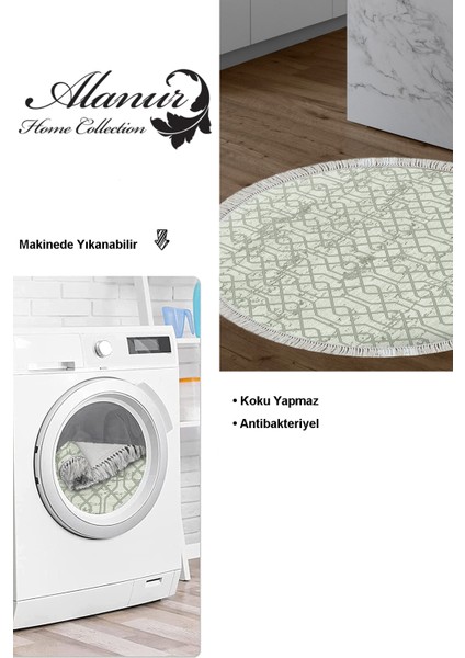 Dijital Mutfak Halısı Trend Keçe Kaymaz Taban Saçaklı Yuvarlak Modern Eliana Yeşil modelleri