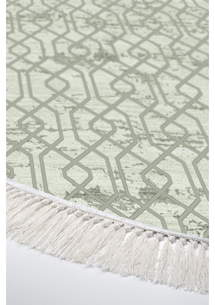 Dijital Mutfak Halısı Trend Keçe Kaymaz Taban Saçaklı Yuvarlak Modern Eliana Yeşil fırsatları