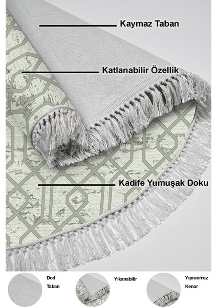 Dijital Mutfak Halısı Trend Keçe Kaymaz Taban Saçaklı Yuvarlak Modern Eliana Yeşil indirimleri