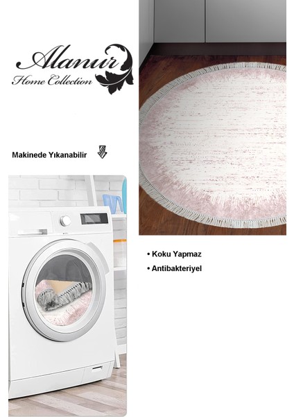 Dijital Mutfak Halısı Yıldız Deri Kaymaz Taban Saçaklı Yuvarlak Modern Evelina Pudra