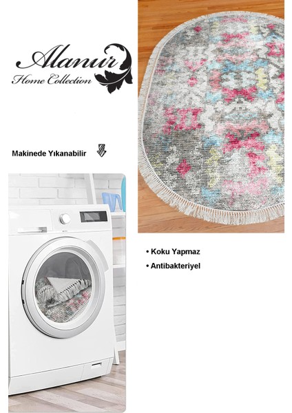 Dijital Mutfak Halısı Trend Keçe Kaymaz Taban Saçaklı Oval Modern Gertie Renkli modelleri
