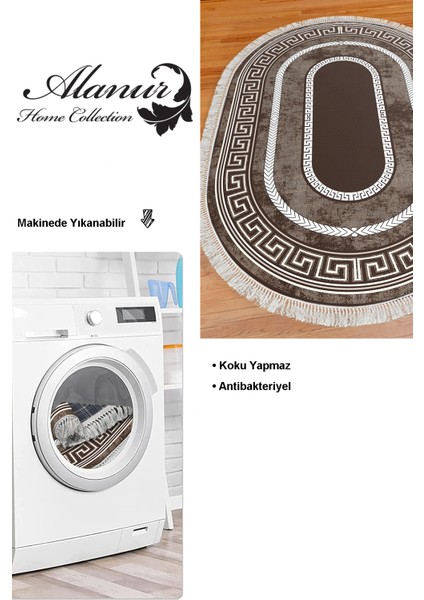 Dijital Mutfak Halısı Star Pamuk Kaymaz Taban Saçaklı Oval Modern Carmel Kahve modelleri