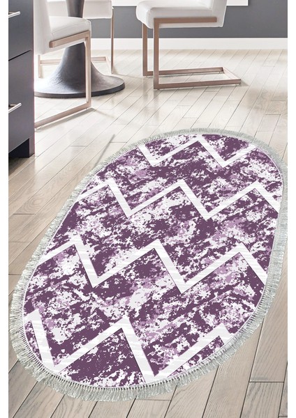 Dijital Mutfak Halısı Trend Keçe Kaymaz Taban Saçaklı Oval Iskandinav Roxanne Mor