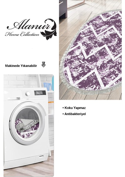 Dijital Mutfak Halısı Trend Keçe Kaymaz Taban Saçaklı Oval Iskandinav Roxanne Mor modelleri