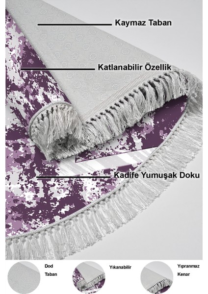 Dijital Mutfak Halısı Trend Keçe Kaymaz Taban Saçaklı Oval Iskandinav Roxanne Mor indirimleri