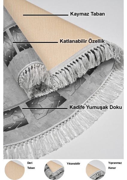 Dijital Mutfak Halısı Yıldız Deri Kaymaz Taban Saçaklı Oval Modern Twyla Gri