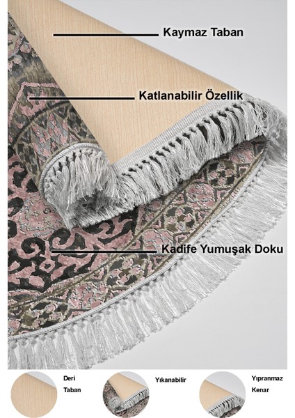 Dijital Mutfak Halısı Yıldız Deri Kaymaz Taban Saçaklı Oval Modern Osana Pudra