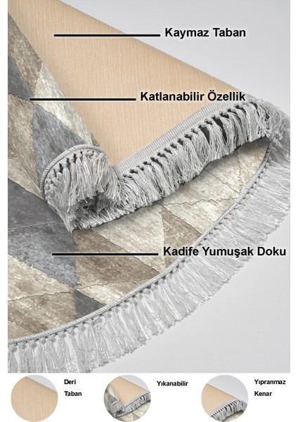 Dijital Mutfak Halısı Yıldız Deri Kaymaz Taban Saçaklı Oval Iskandinav Kitty Bej