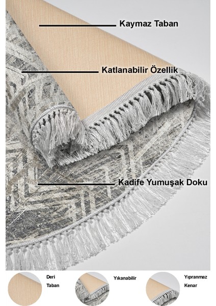 Dijital Mutfak Halısı Yıldız Deri Kaymaz Taban Saçaklı Oval Iskandinav Mel Gri indirimleri