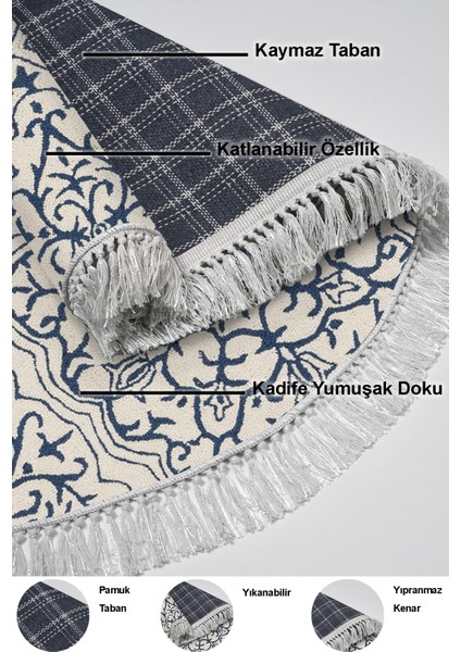 Dijital Mutfak Halısı Star Pamuk Kaymaz Taban Saçaklı Yuvarlak Modern Holly Krem