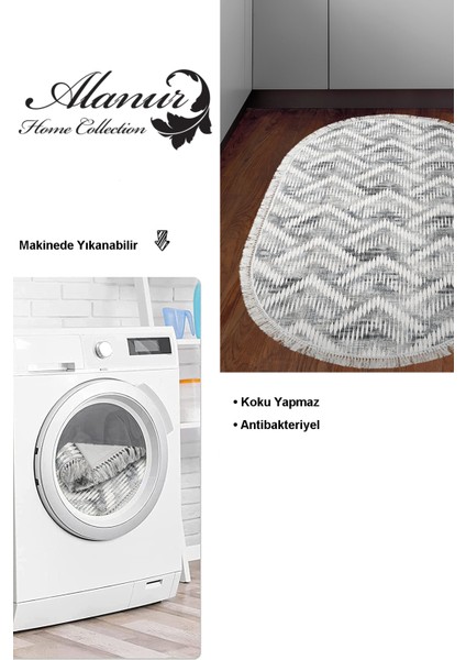 Dijital Mutfak Halısı Trend Keçe Kaymaz Taban Saçaklı Oval Iskandinav Renata Antrasit