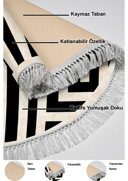 Dijital Mutfak Halısı Yıldız Deri Kaymaz Taban Saçaklı Yuvarlak Modern Jem Siyah