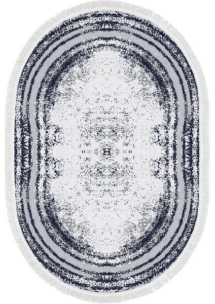 Dijital Mutfak Halısı Trend Keçe Kaymaz Taban Saçaklı Oval Modern Mollie Lacivert fiyatları