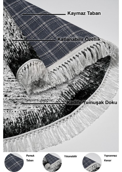 Dijital Mutfak Halısı Star Pamuk Kaymaz Taban Saçaklı Yuvarlak Modern Evelina Siyah indirimleri