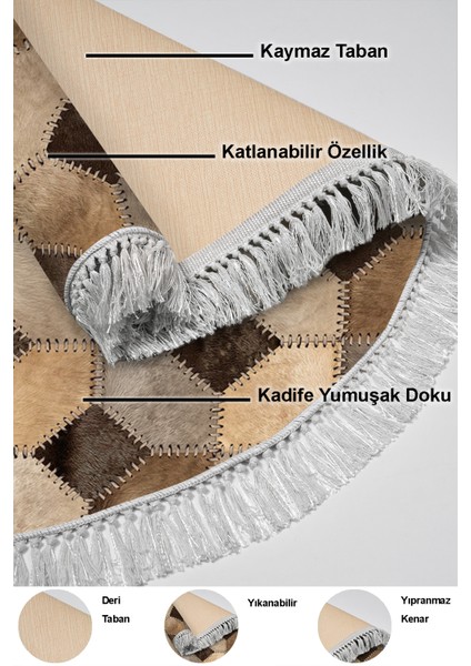Dijital Mutfak Halısı Yıldız Deri Kaymaz Taban Saçaklı Yuvarlak Modern Tanya Kahve