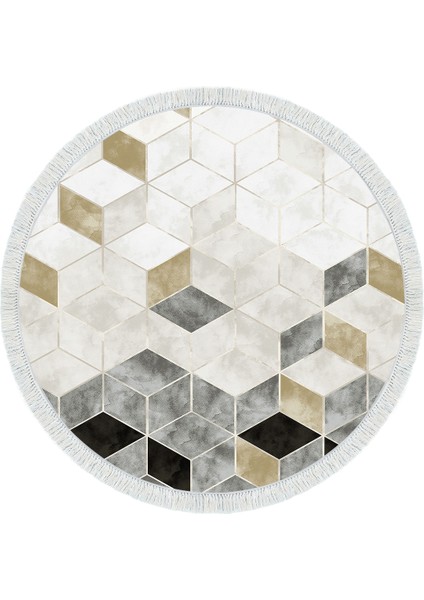 Dijital Mutfak Halısı Trend Keçe Kaymaz Taban Saçaklı Yuvarlak Iskandinav Stephania Krem fiyatları