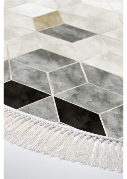 Dijital Mutfak Halısı Trend Keçe Kaymaz Taban Saçaklı Yuvarlak Iskandinav Stephania Krem fırsatları