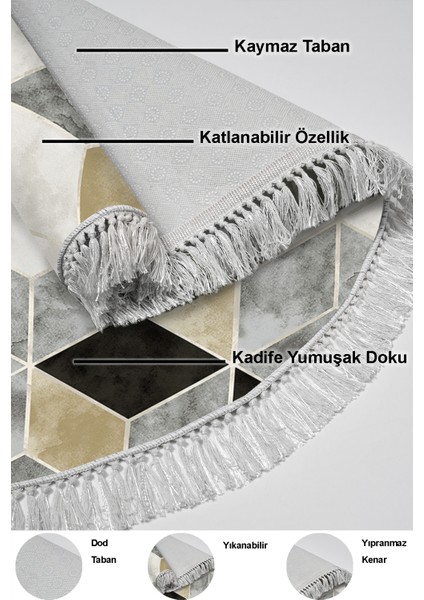 Dijital Mutfak Halısı Trend Keçe Kaymaz Taban Saçaklı Yuvarlak Iskandinav Stephania Krem indirimleri