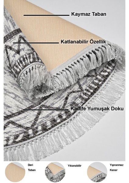 Dijital Mutfak Halısı Yıldız Deri Kaymaz Taban Saçaklı Oval Iskandinav Farah Gri indirimleri