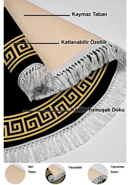 Dijital Mutfak Halısı Yıldız Deri Kaymaz Taban Saçaklı Yuvarlak Modern Kathryn Gold indirimleri