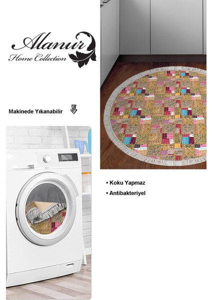 Dijital Mutfak Halısı Yıldız Deri Kaymaz Taban Saçaklı Yuvarlak Modern Phebe Renkli
