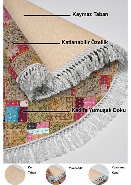 Dijital Mutfak Halısı Yıldız Deri Kaymaz Taban Saçaklı Yuvarlak Modern Phebe Renkli