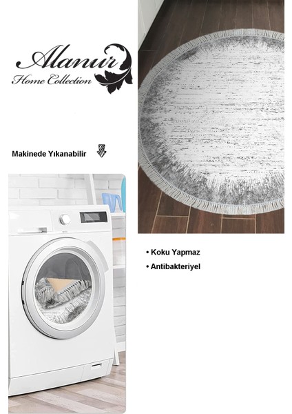 Dijital Mutfak Halısı Yıldız Deri Kaymaz Taban Saçaklı Yuvarlak Modern Evelina Gri modelleri